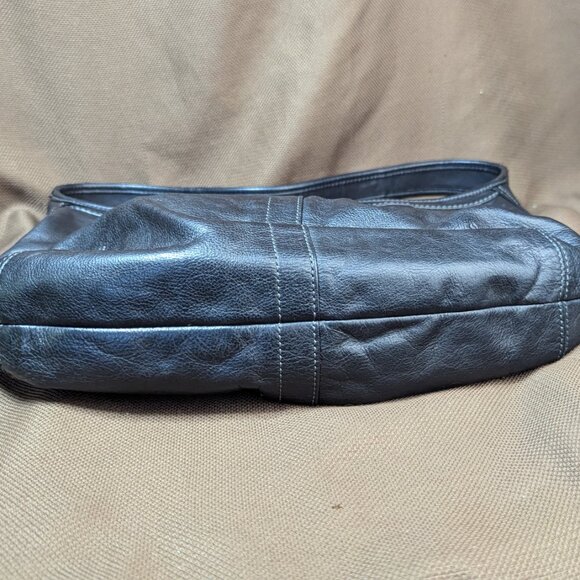 Coach Pleated Leather Handbag Black Hobo Shoulder Bag Purse - Picture 12 of 13